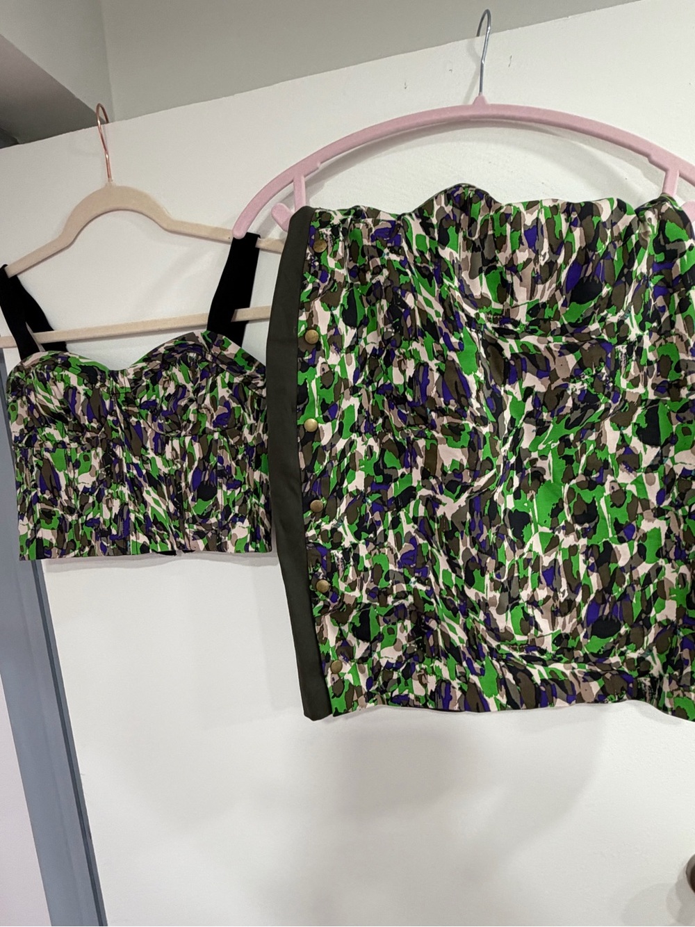 Club Monaco two piece Camo Print Bustier Top and skirt